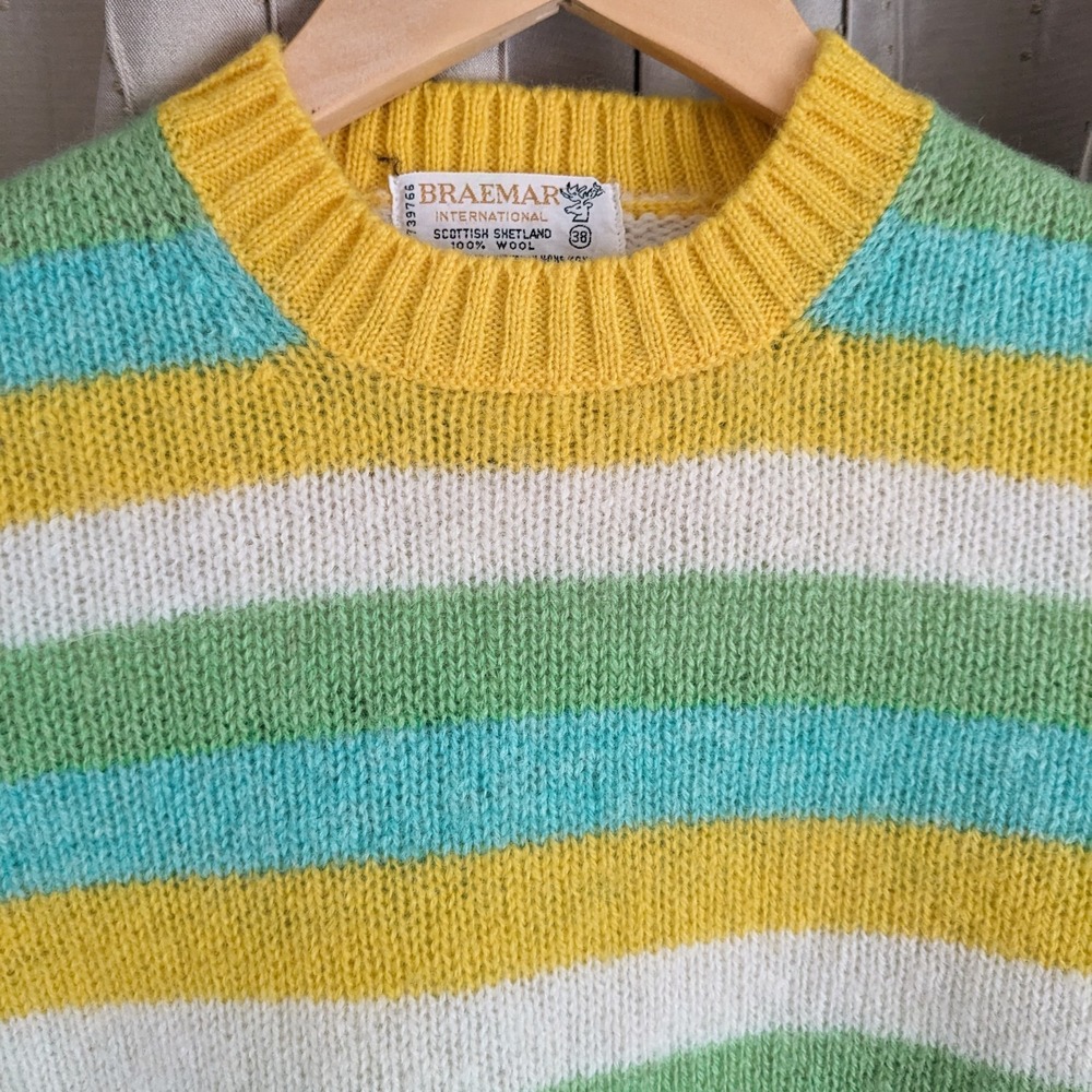 Vintage Braemar Scottish Shetland Wool Sweater Men's 38 Striped Eclectic Grandpa - Picture 6 of 14